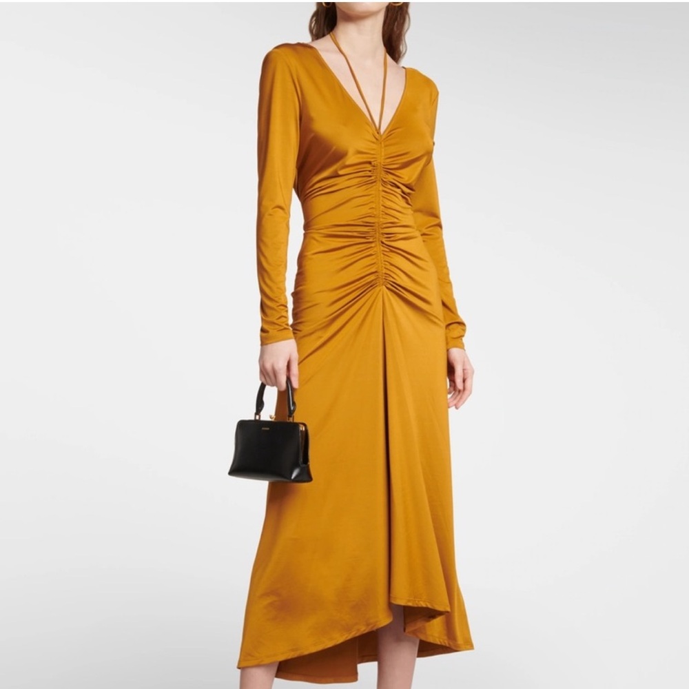 Veronica Beard Gilbert Ruched Midi‎ Dress In Antique Gold
